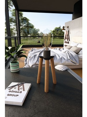 Feyza Design Şık Ahşap Üç Ayaklı Abajur, Modern Aydınlatma Tasarımı