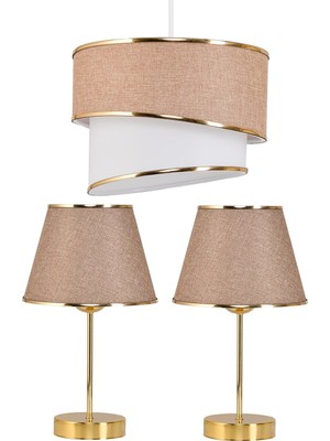 Feyza Design Modern Pasta Abajur Seti, Gold Detaylı, 1'li ve 2'li Seçenekler