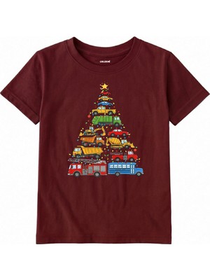 Colermi Pamuk Kumaş Çocuk Tişörtü – Araçlı Yılbaşı Ağacı Baskılı