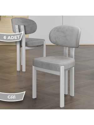 Canisa Dore Serisi 6 Adet Gri Babyface Kumaş Beyaz Metal Iskeletli Mutfak Sandalyesi