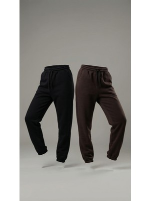 Uzero Siyah-Kahverengi 2 Li Set Alt Eşofman Altı Günlük Siyah-Kahverengi Eşofman Altı