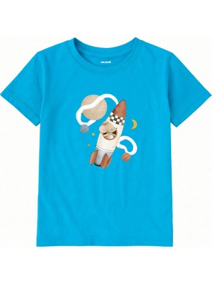 Colermi Pamuk Kumaş Çocuk Tişörtü – Uzay Roketi Baskılı T-Shirt