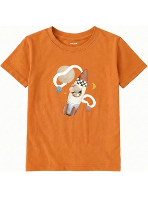 Colermi Pamuk Kumaş Çocuk Tişörtü – Uzay Roketi Baskılı T-Shirt