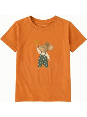 Colermi Pamuk Kumaş Çocuk Tişörtü – Yıldız Uzanan Fare Baskılı T-Shirt