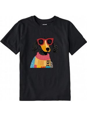 Colermi Pamuk Kumaş Çocuk Tişörtü – Gözlüklü Köpek Baskılı T-Shirt