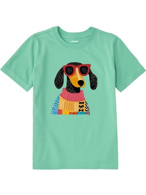 Colermi Pamuk Kumaş Çocuk Tişörtü – Gözlüklü Köpek Baskılı T-Shirt