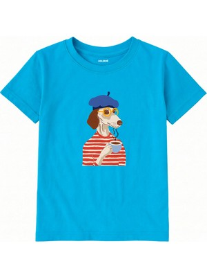 Colermi Pamuk Kumaş Çocuk Tişörtü – Bereli Kahve Içen Köpek Baskılı