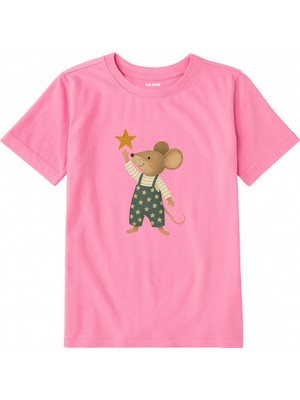 Colermi Pamuk Kumaş Çocuk Tişörtü – Yıldız Uzanan Fare Baskılı T-Shirt