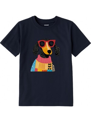 Colermi Pamuk Kumaş Çocuk Tişörtü – Gözlüklü Köpek Baskılı T-Shirt