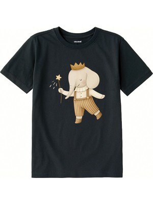 Colermi Pamuk Kumaş Çocuk Tişörtü – Taçlı Fil Prens Baskılı