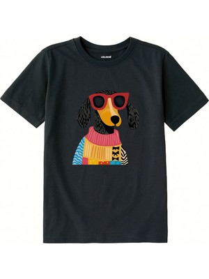 Colermi Pamuk Kumaş Çocuk Tişörtü – Gözlüklü Köpek Baskılı T-Shirt