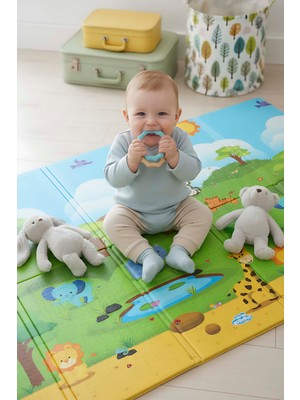 Hayvanat Bahçesi Katlanabilir Çocuk Oyun Matı Çok Renkli 130x200 cm 10 mm Kalınlık Özellikli