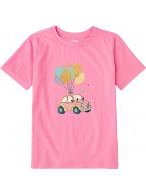 Colermi Pamuk Kumaş Çocuk Tişörtü – Balonlu Sevimli Araba Baskılı T-Shirt