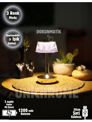 Feyza Design Renkli Şarjlı Masa Lambası, Dim Edilebilir, Gold Metal Görünüm