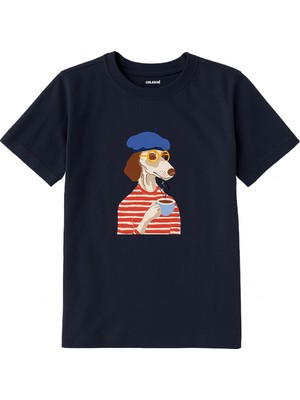 Colermi Pamuk Kumaş Çocuk Tişörtü – Bereli Kahve Içen Köpek Baskılı