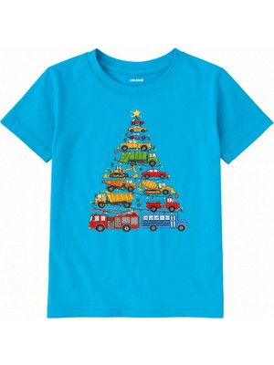 Colermi Pamuk Kumaş Çocuk Tişörtü – Araçlı Yılbaşı Ağacı Baskılı