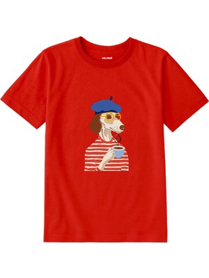 Colermi Pamuk Kumaş Çocuk Tişörtü – Bereli Kahve Içen Köpek Baskılı