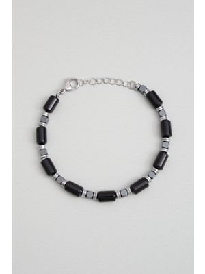 Oniks Taşlı 21 cm Çelik Erkek Bileklik, Şık ve Dayanıklı Tasarım