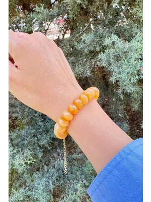 El Yapımı Oval Kehribar Taşlı Güneş Sarısı Bileklik