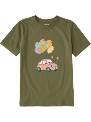Colermi Pamuk Kumaş Çocuk Tişörtü – Balonlu Sevimli Araba Baskılı T-Shirt