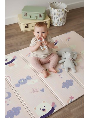 Pembe Ayı Masalı Çok Renkli Katlanabilir Çocuk Oyun Matı 130 x 200 cm 10 mm Kalınlıkta