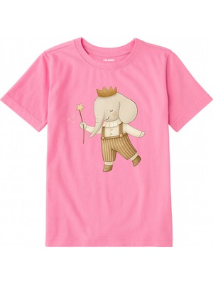 Colermi Pamuk Kumaş Çocuk Tişörtü – Taçlı Fil Prens Baskılı