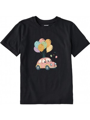 Colermi Pamuk Kumaş Çocuk Tişörtü – Balonlu Sevimli Araba Baskılı T-Shirt