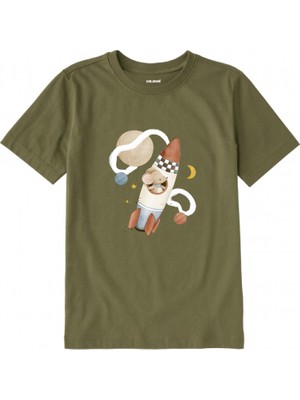 Colermi Pamuk Kumaş Çocuk Tişörtü – Uzay Roketi Baskılı T-Shirt