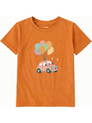 Colermi Pamuk Kumaş Çocuk Tişörtü – Balonlu Sevimli Araba Baskılı T-Shirt