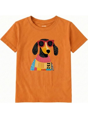 Colermi Pamuk Kumaş Çocuk Tişörtü – Gözlüklü Köpek Baskılı T-Shirt