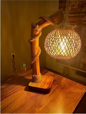 Feyza Design Doğal Ağaç Otantik Seri Lambader Abajur, Şık ve Sıcak Aydınlatma