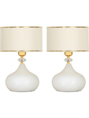 Feyza Design Şık Elips Masa Abajuru ve Gold Şeritli Avize Seti