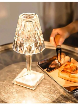 Feyza Design Renkli Ledli USB Şarjlı Dokunmatik Masa Abajur, Kumandalı, Kristal Tasarım
