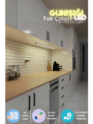 Feyza Design Mutfak Tezgahı Altı LED Işık, Günışığı Ton, 1 Metre, Yapışkanlı, Aç/kapa