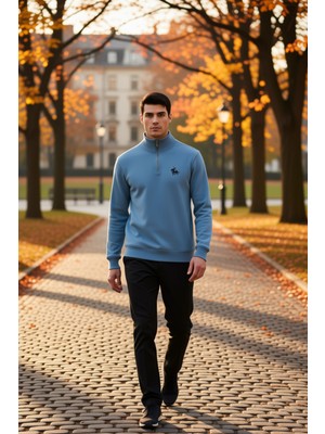Benerly Erkek Dik Yaka Fermuarlı Standart Kol Regular Kalıp Sweatshirt Fonksiyonel Dayanıklı Rahat