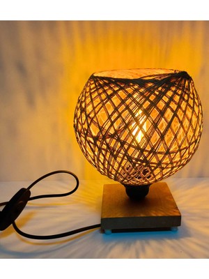 Feyza Design Doğa Temalı Ahşap ve Jüt Hasır Abajur, Şık ve Kullanışlı Aydınlatma