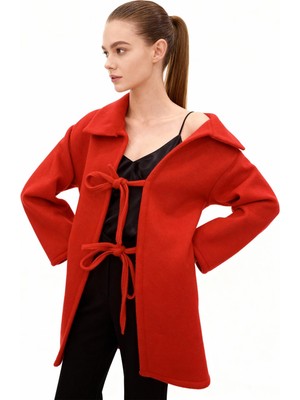 Rays Kırmızı Kruvaze Görünümlü Önü Bağlamalı Kadın Ceket 3101A