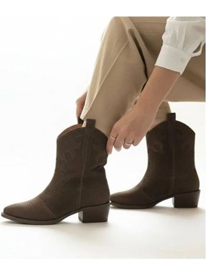 Ne&Ve Shoes Kahve Süet Deri Kadın Western Bot