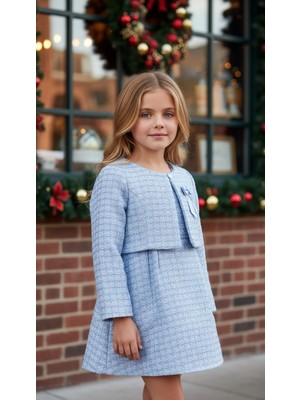 Ugly Duck 03-12 Yaş Arası Şanel Kumaş Elbise Ceket Takım - Mavi