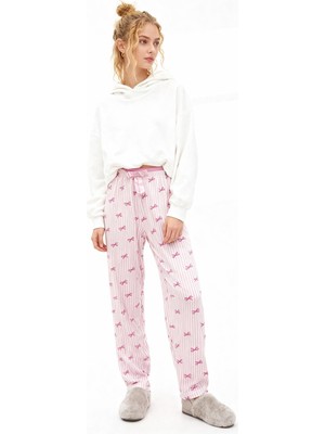 Rays Pembe Fiyonk Desenli Lastik Bel Kadın Pijama Altı 4528