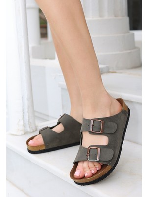 Erbilden Rıno Haki Yeşil Nubuk Terlik