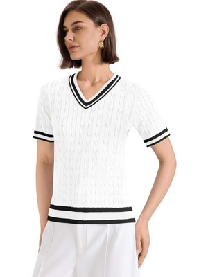 Youknitwear You Kathy %100 Pamuk V Yaka Kadın Triko Kazak