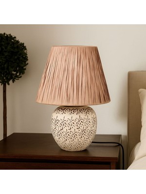Feyza Design Bej Seramik Abajur 35X35X25 Cm, Şık ve Modern Ev Dekorasyonu Için Ideal