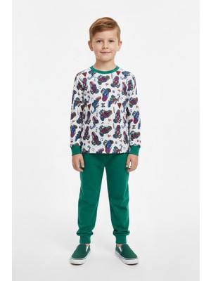 New Kids Traktör ve Iş Makinesi Desenli Uzun Kollu Mevsimlik Erkek Çocuk Pamuk Pijama Takımı