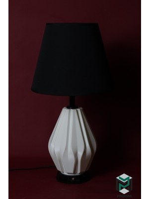 Feyza Design Şık Siyah Şapka Abajur, Modern Tasarım, Beyaz Gövde, Ev Dekorasyonu