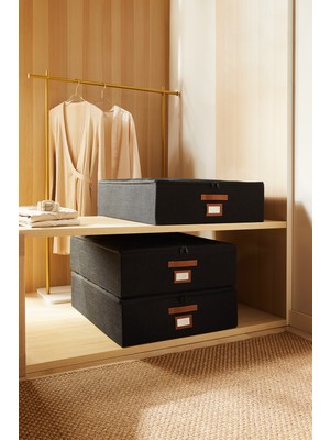 Ocean Home Textile 3'lü Siyah Renk Jüt Destekli Kutu Hurç Set 55 x 70 x 18 cm