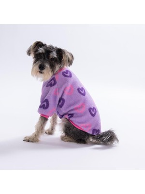 Pettrend Lila Kalp Desenli Lilac Romance Sweat ( Dar Kalıp) Kedi Köpek Sweati Kedi Köpek Kıyafeti Köpek Peluşu Sıcak Tutan Sweat