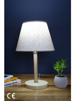 Feyza Design Krem Renkli Şık Komodin ve Abajur Seti, Modern Yatak Odası Aydınlatması