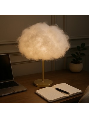 Feyza Design Pofuduk Elyaf Bulut Masa Lambası, Sıcak Beyaz Işık ile Dekoratif Aydınlatma