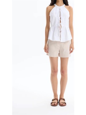 Bluz Önü Bağcıklı Halter Yaka